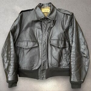 Vintage Schott NYC I-S-674-M-S Flight‎ Jacket Mens Size 46 Brown Leather A2